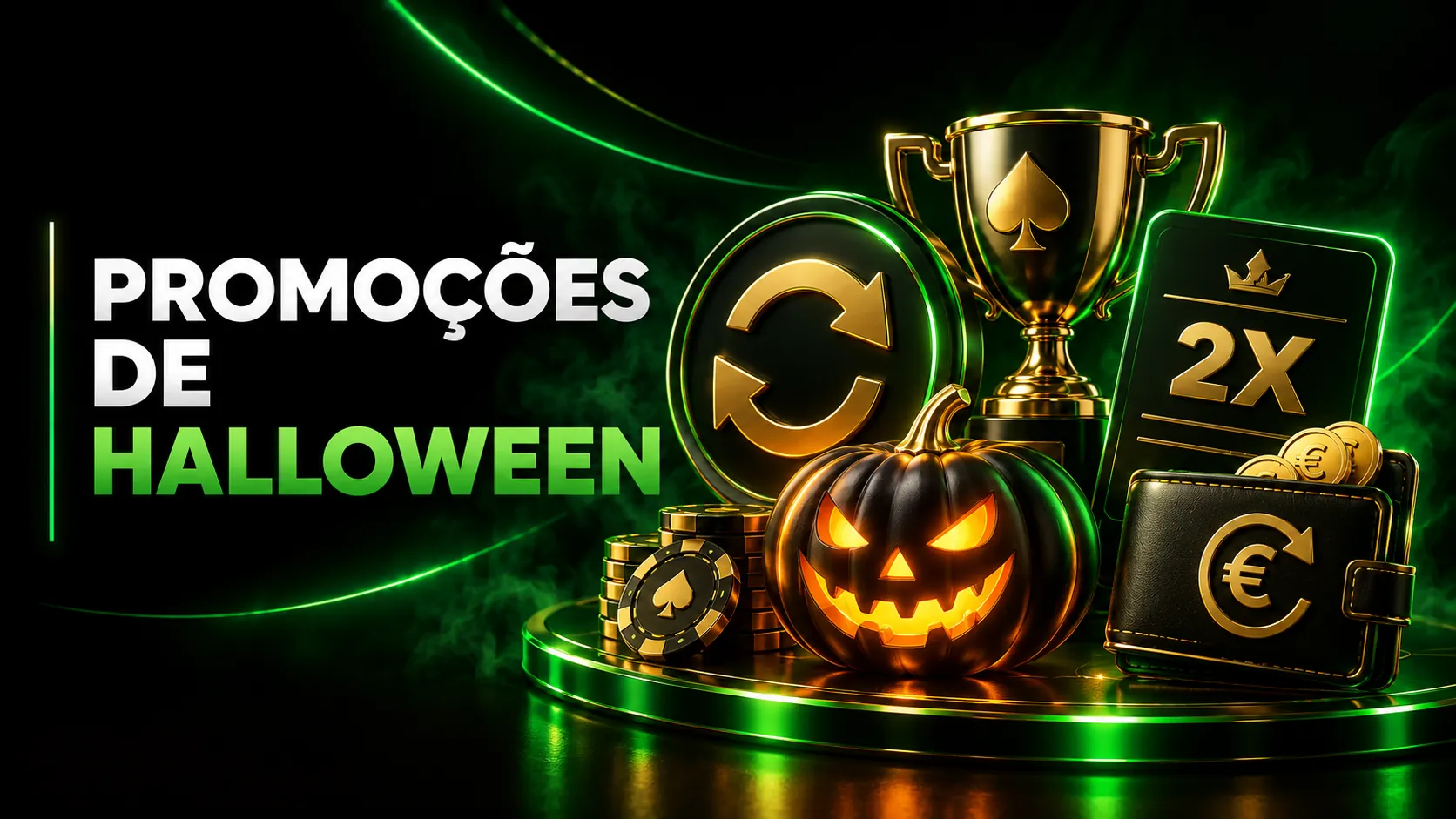 Troféu, Free Spins, cashback e multiplicador em promoções de casino de Halloween
