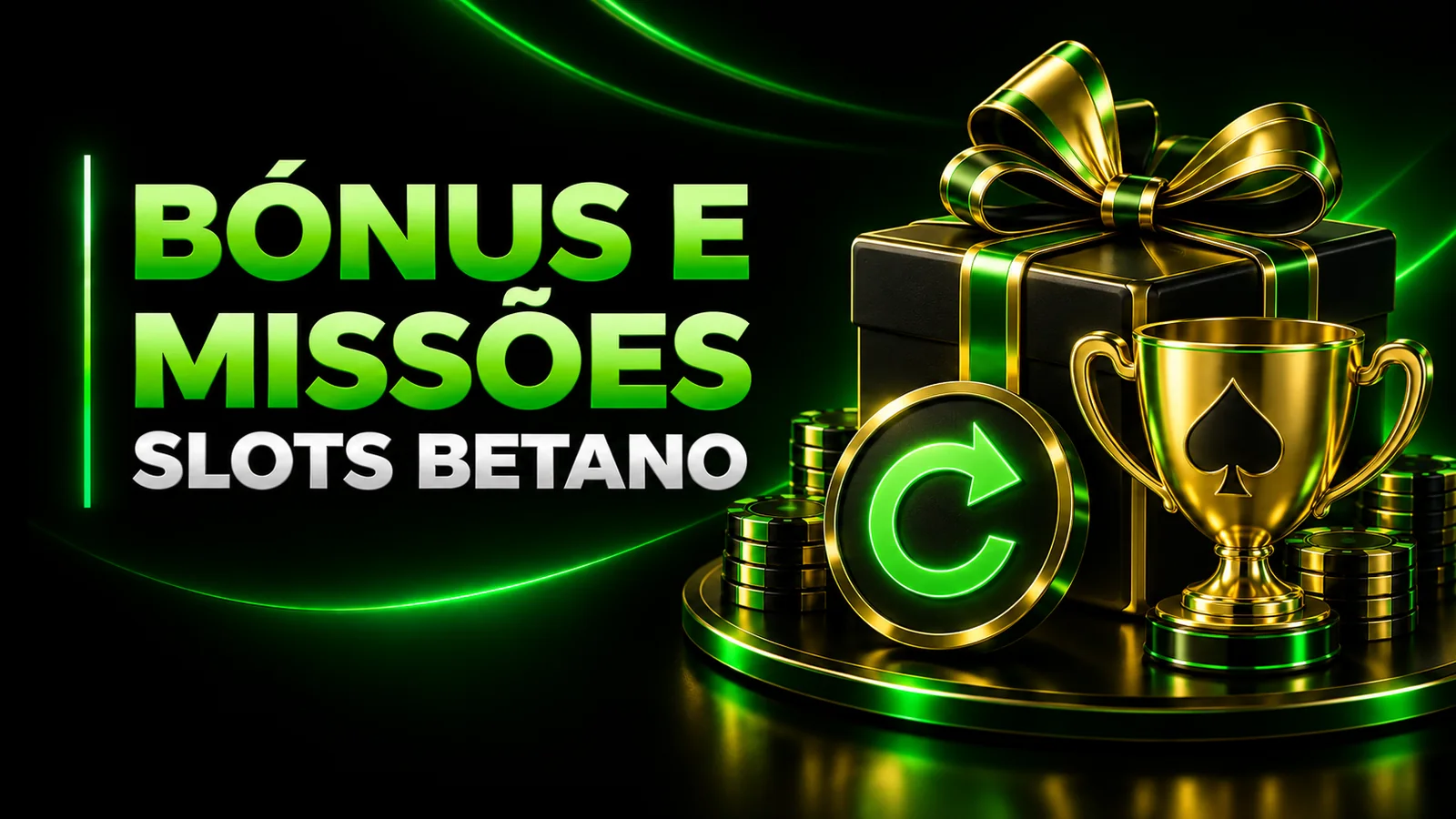 Caixa de presente, rodadas grátis e troféu de missões de casino