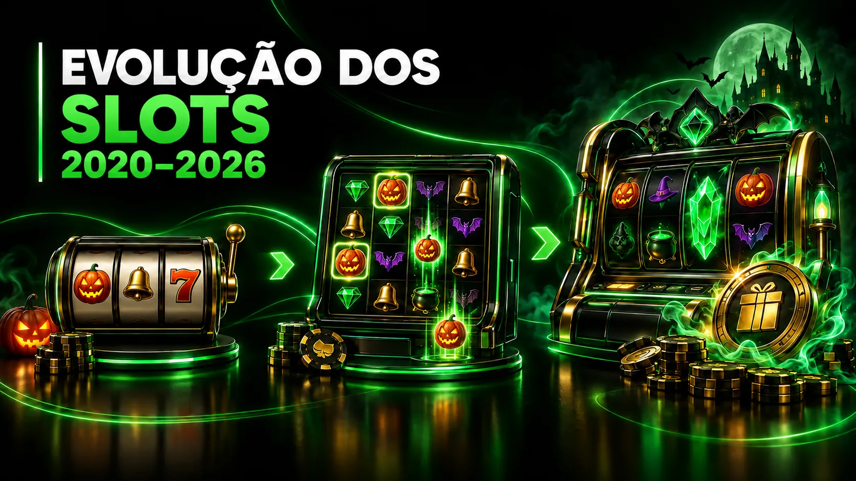 Evolução das slots de Halloween entre 2020 e 2026, dos rolos clássicos às mecânicas modernas