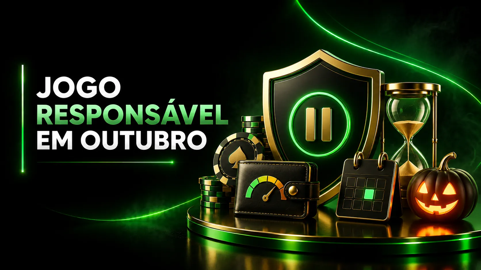 Escudo com símbolo de pausa, orçamento e relógio para jogo responsável em outubro