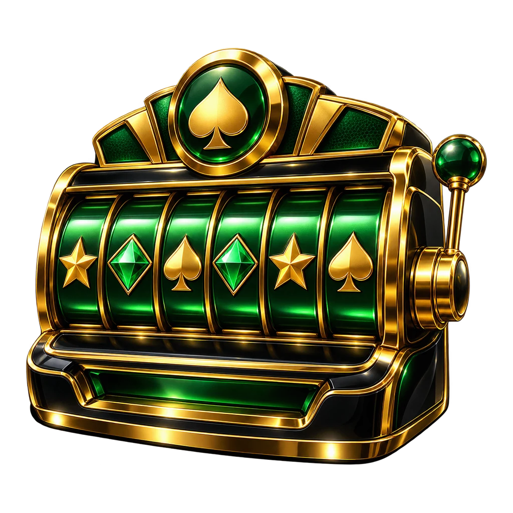 Ícone de slot com seis rolos em verde e dourado