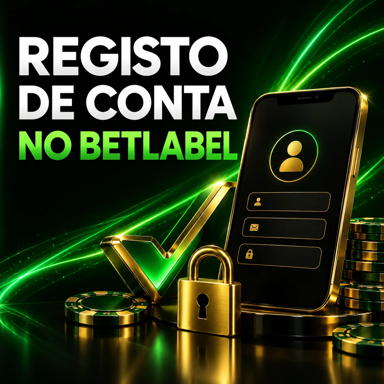 Ilustração do registo de conta no Betlabel com telemóvel e cadeado.