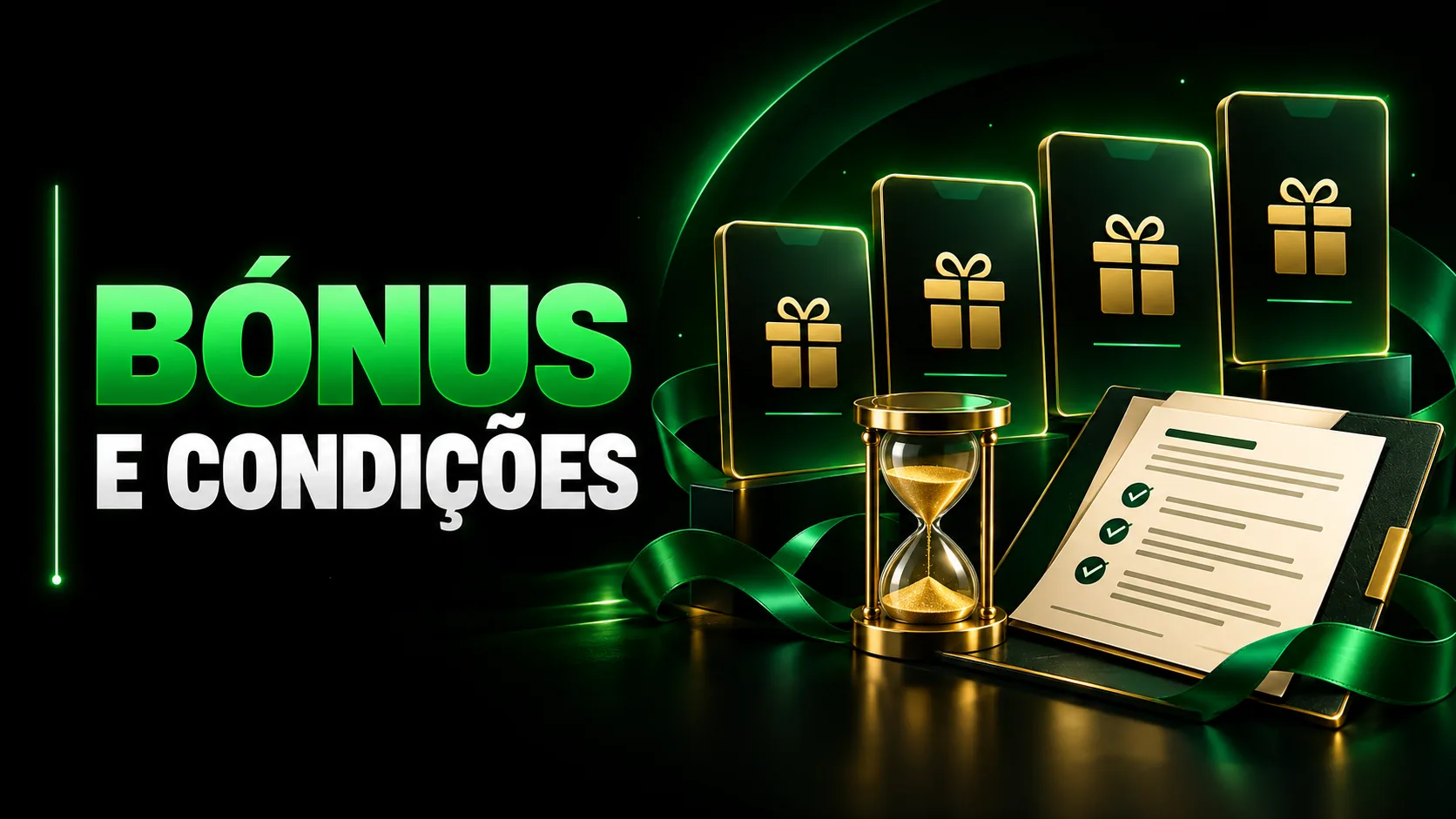 Bónus e condições: quatro cartões promocionais, ampulheta e documento