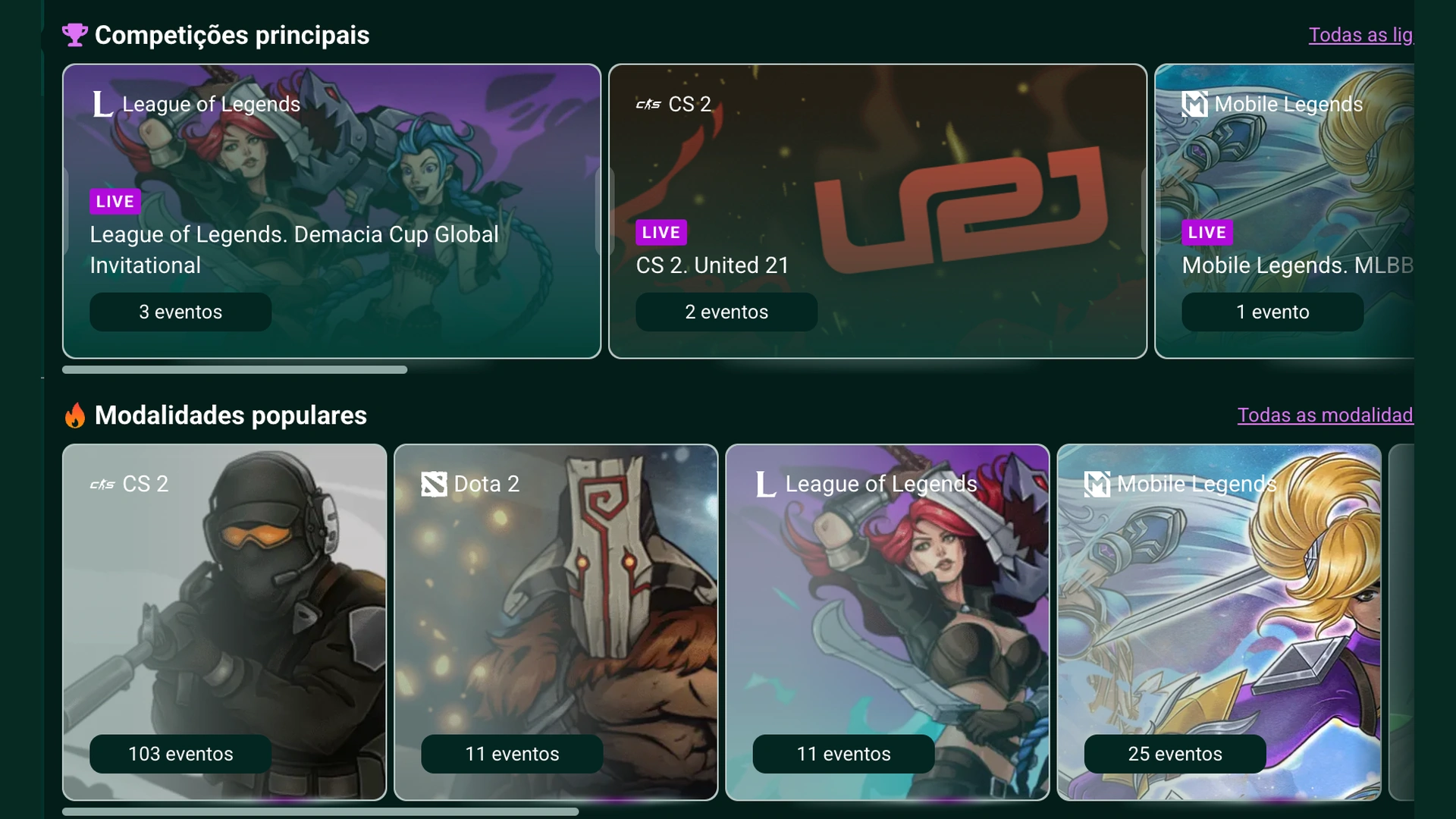 Competições e modalidades de esports disponíveis no Spinbetter