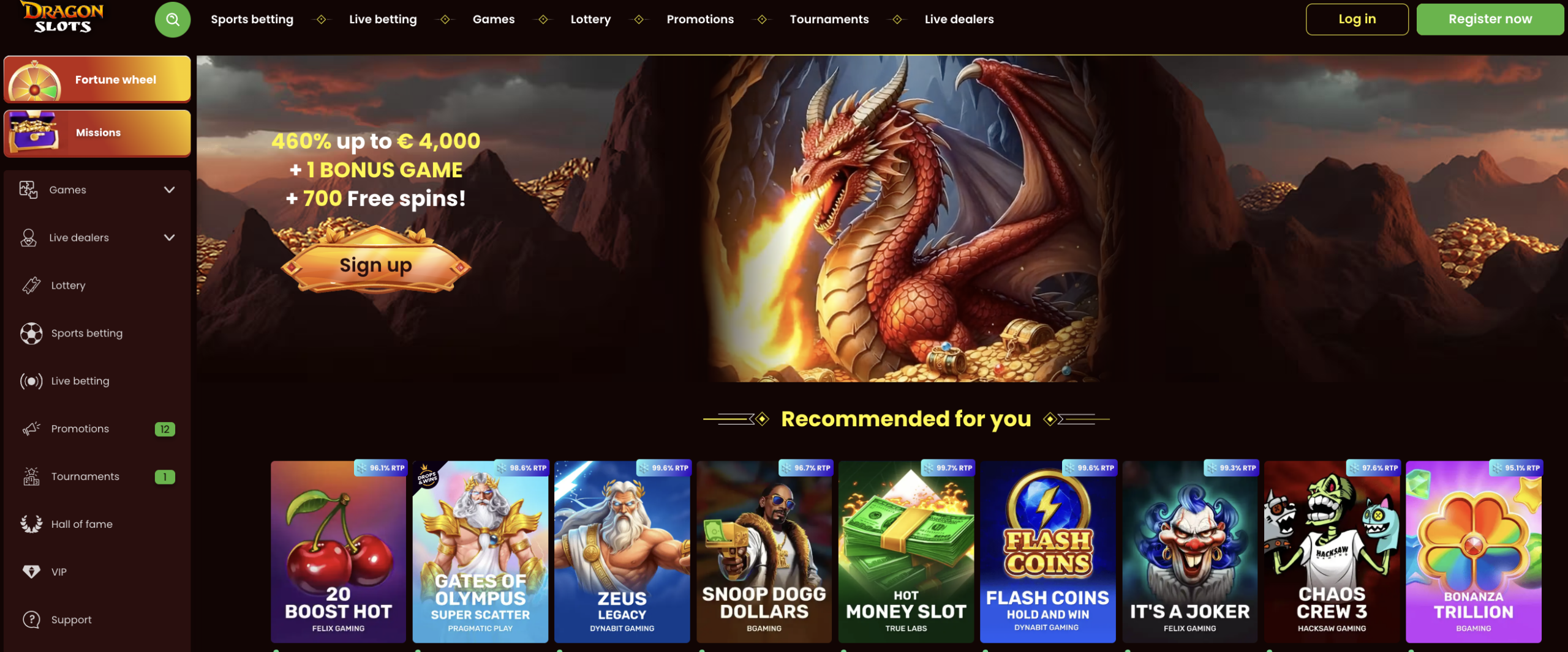 Dragonslots Casino website